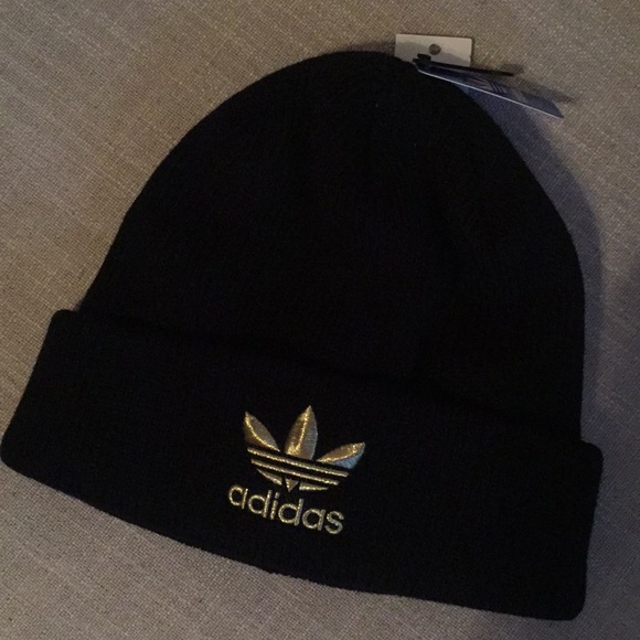 adidas black and gold beanie